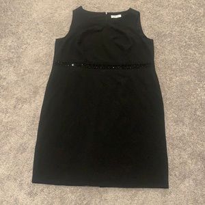 Black Kasper Office Dress with Embellished Waist